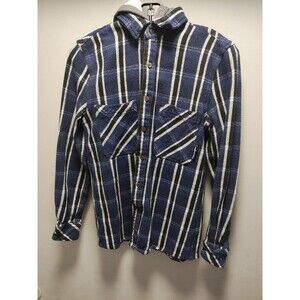 Rare Small The Hundreds Blue Flannel Thermal hoodie Black Blue White